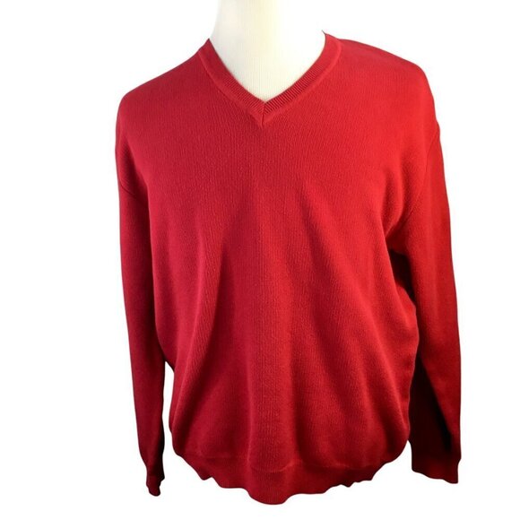 Peru Unlimited Men's V Neck Sweater Pima Cotton Size Large Red Long Sleeve - Picture 2 of 7